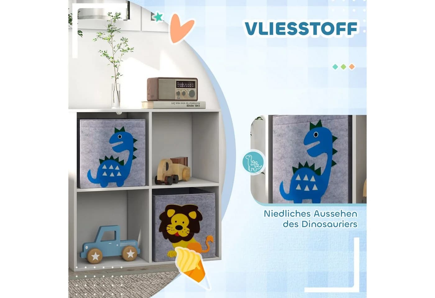 ZONEKIZ Kinderregal Bücherregal mit 2 Aufbewahrungsboxen, Weiß - Bild 5