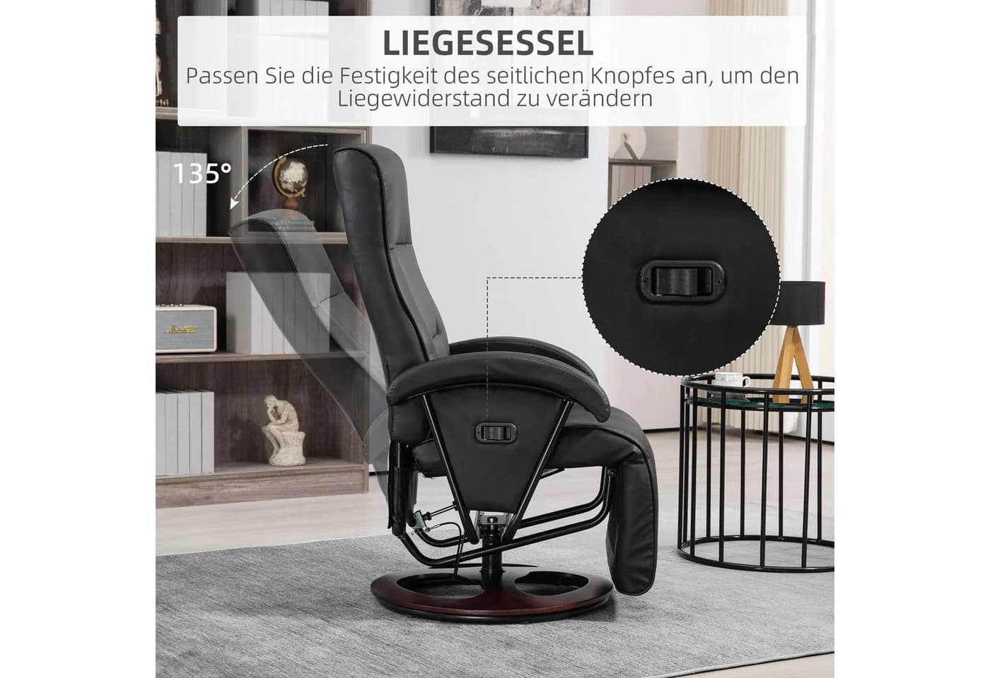 HOMCOM Relaxsessel Schwarz mit Liege- und Drehfunktion - Bild 4