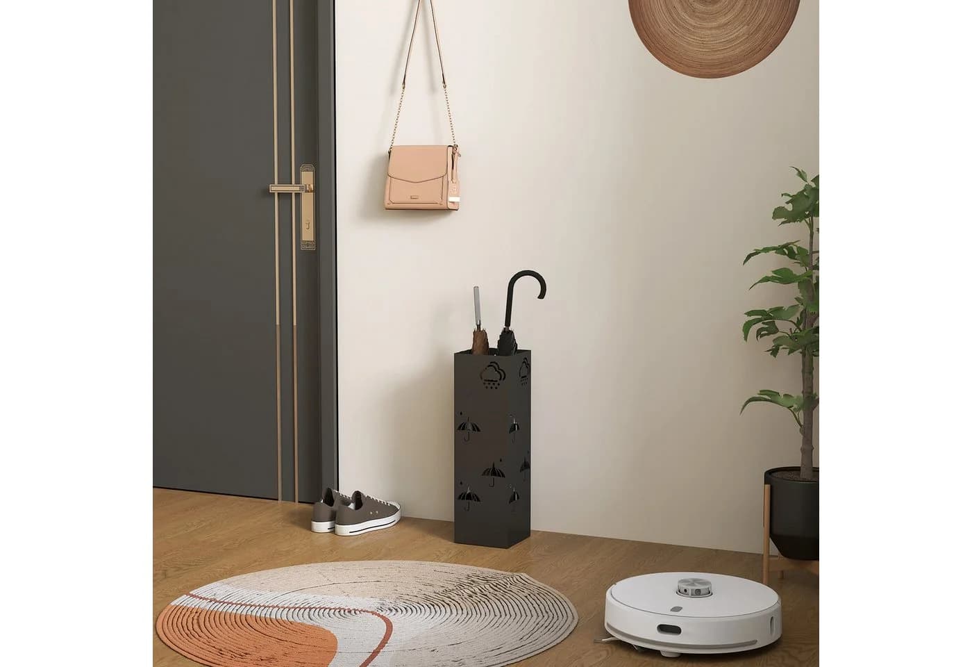 HOMCOM Schirmständer Schwarz mit 4 Haken und Wasserschale - Bild 2