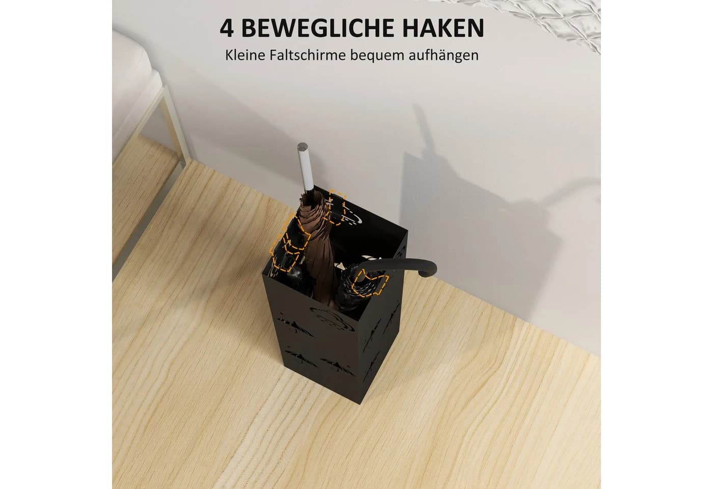 HOMCOM Schirmständer Schwarz mit 4 Haken und Wasserschale - Bild 5