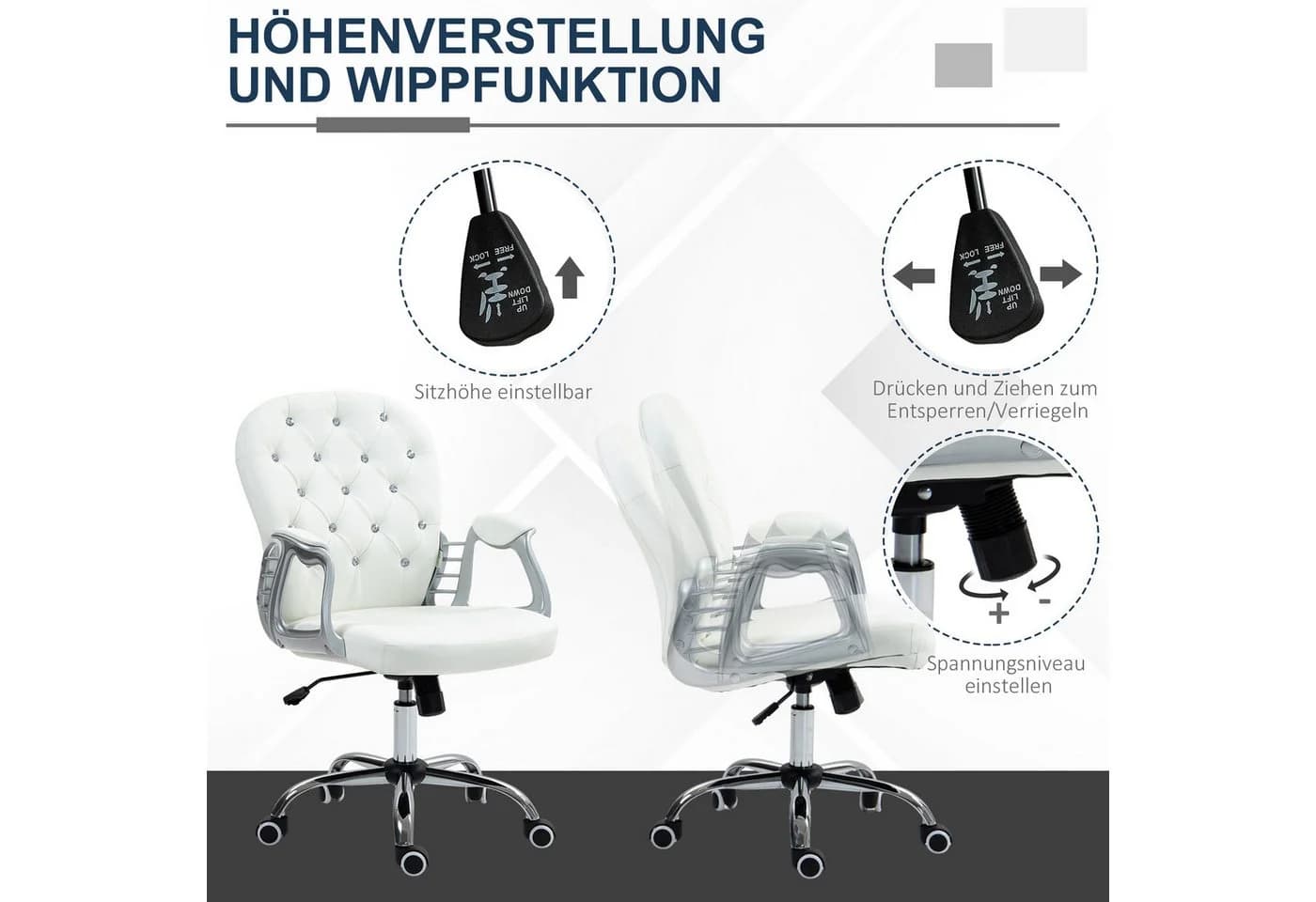 Vinsetto Bürostuhl Weiß mit gepolsterter Rückenlehne und Kunstlederoptik - Bild 4