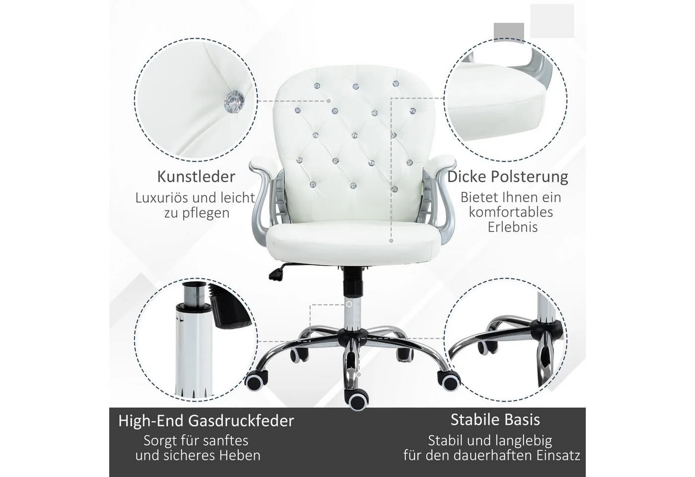 Vinsetto Bürostuhl Weiß mit gepolsterter Rückenlehne und Kunstlederoptik - Bild 5