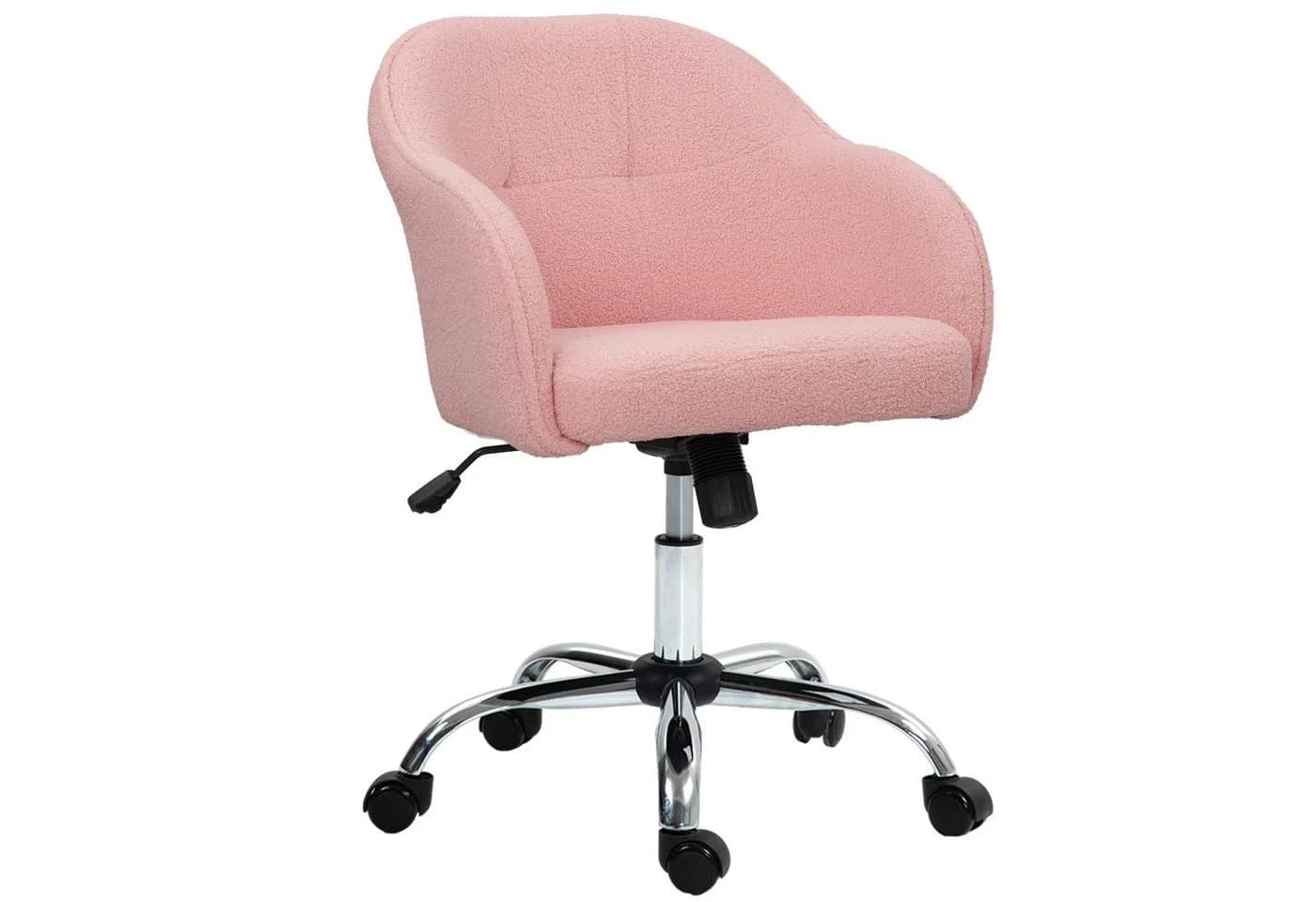 HOMCOM Bürostuhl höhenverstellbarer, mit Wippfunktion, Teddysamtoptik, Rosa