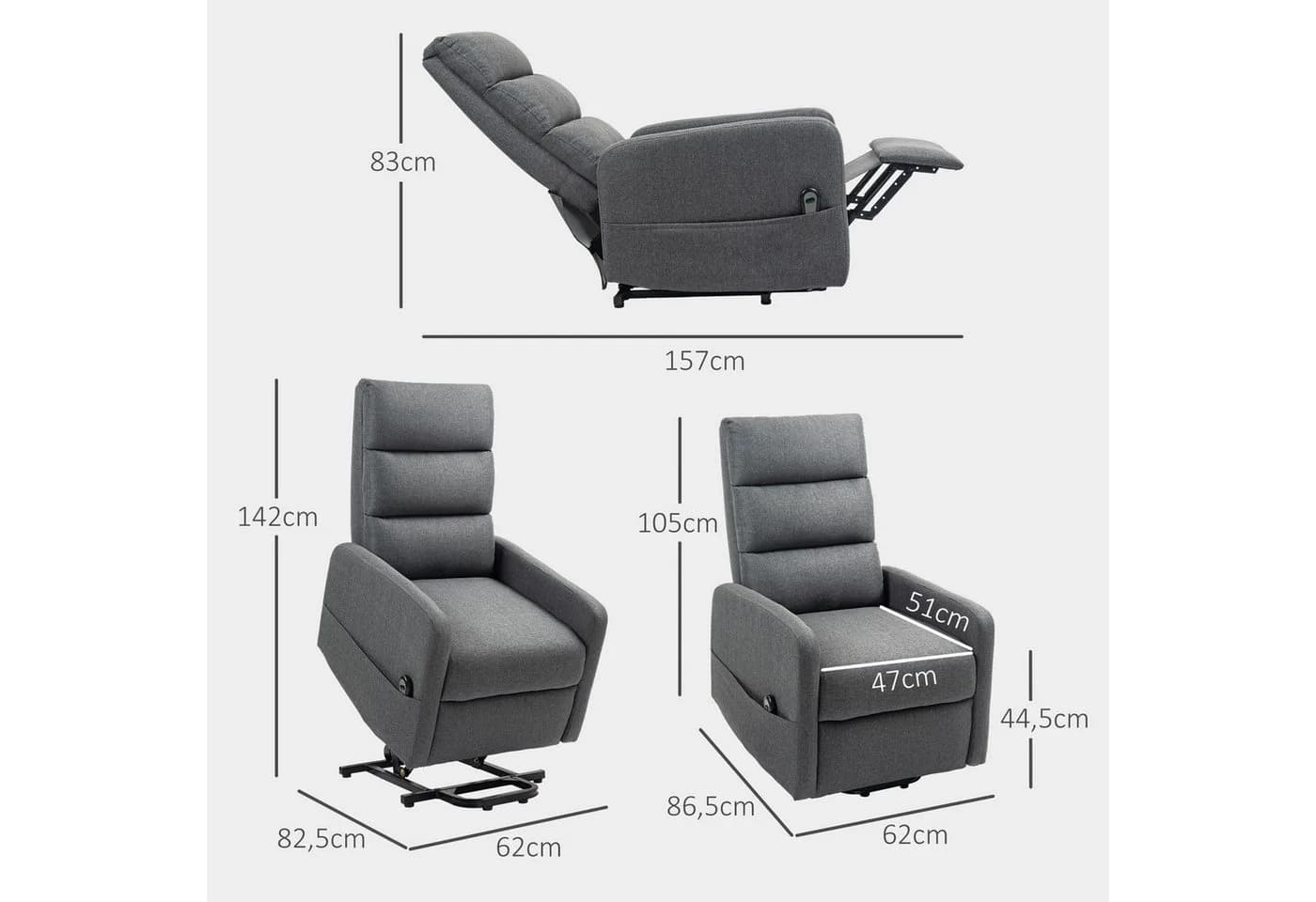 HOMCOM Relaxsessel Elektrisch mit Liegefunktion & Aufstehhilfe Dunkelgrau - Bild 3