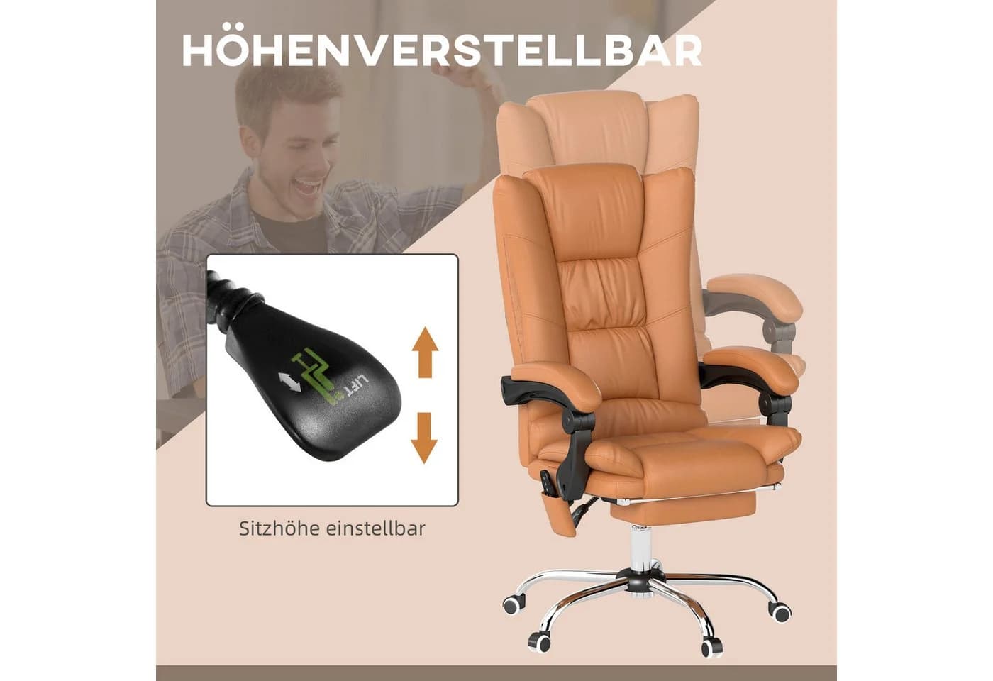 Vinsetto Schreibtischstuhl mit Heizfunktion, Liegefunktion, Fußstütze, Massagefunktion, Höhenverstellbar, Lendenwirbelstütze, Drehbar - Bild 5