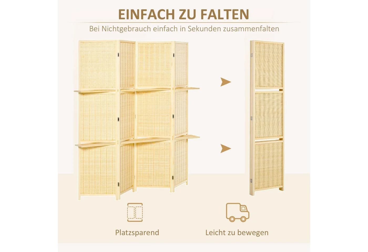 HOMCOM Paravent 4-teilig Raumtrenner aus Bambus Kiefernholz - Bild 5