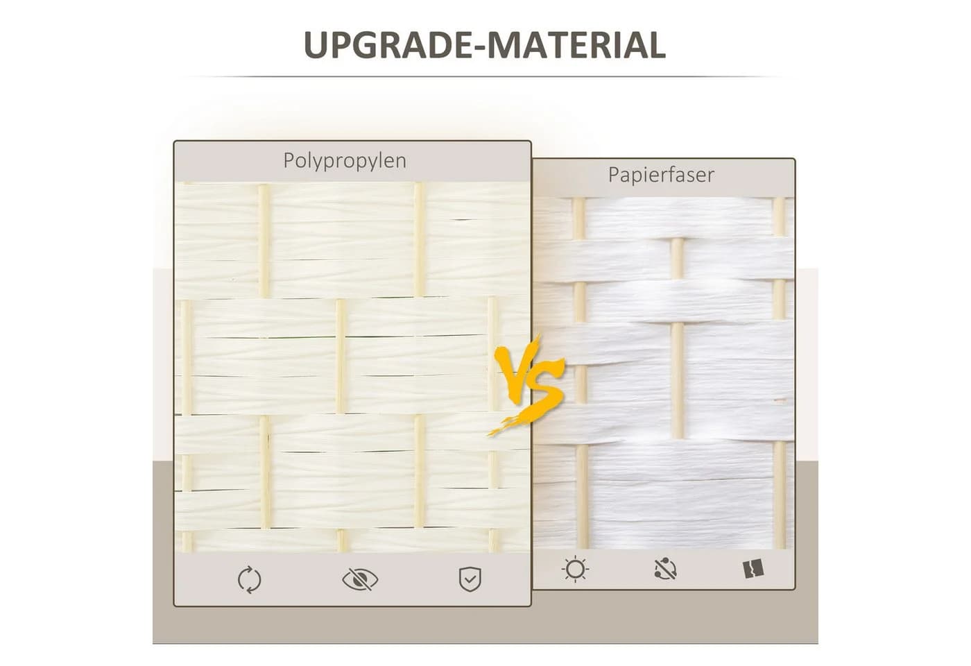 HOMCOM Paravent 4-teilig Raumteiler Polypropylen Kiefernholz Weiß - Bild 5