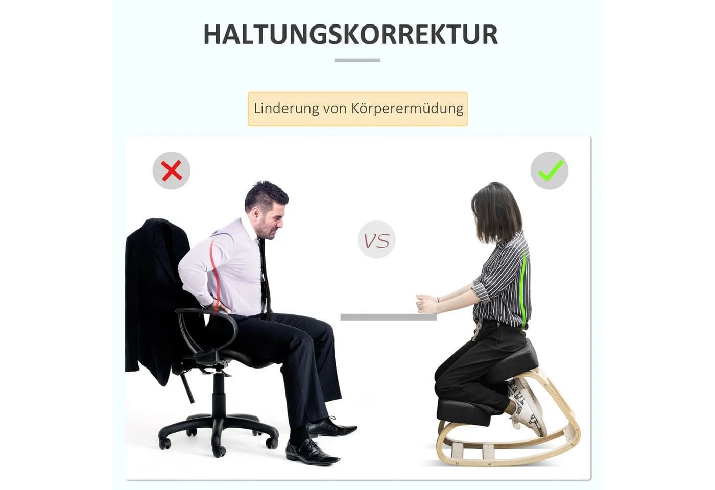 Vinsetto Ergonomischer Kniestuhl Schwarz - Gesundheitsstuhl mit Neigungsfunktion - Bild 4