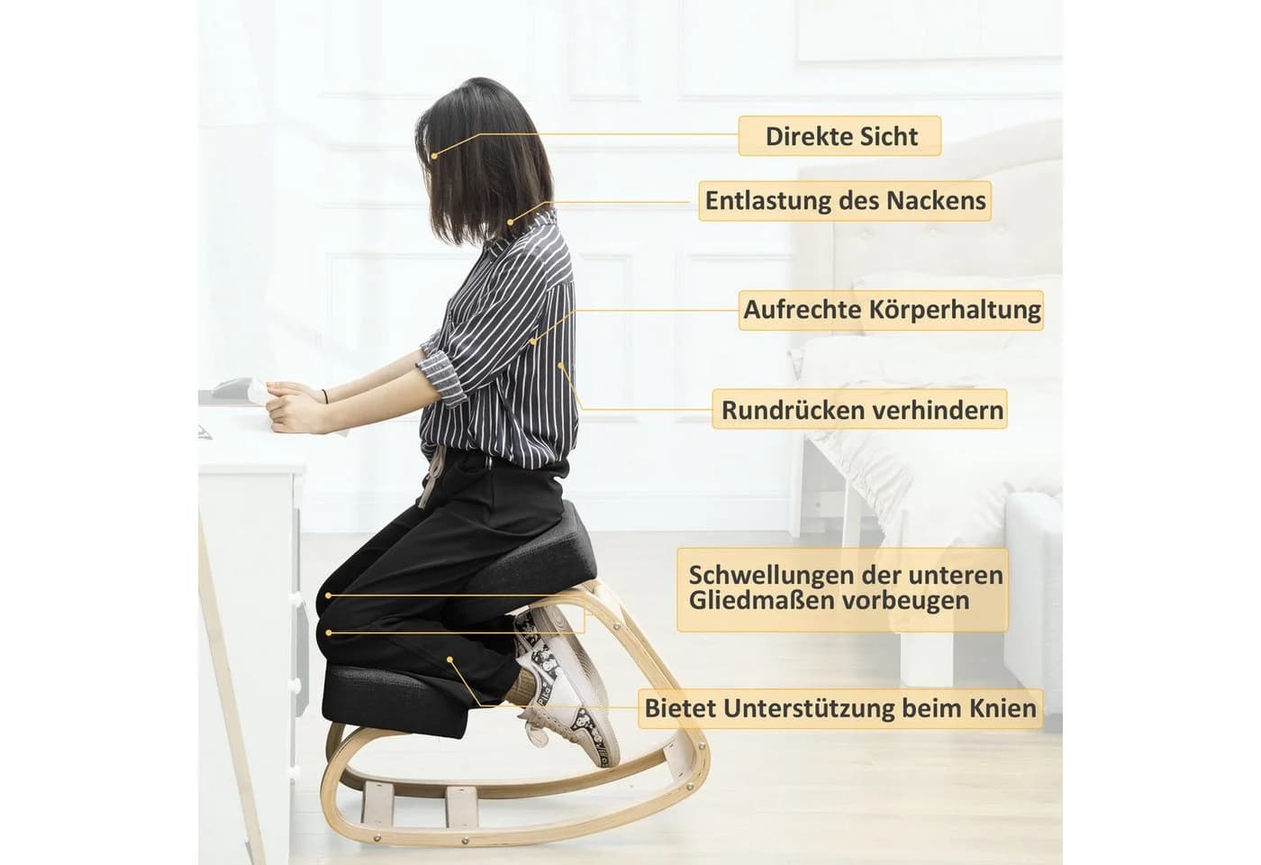 Vinsetto Ergonomischer Kniestuhl Schwarz - Gesundheitsstuhl mit Neigungsfunktion - Bild 5