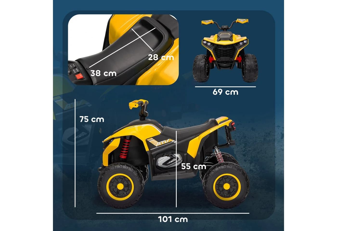 AIYAPLAY Elektro-Kinderquad 12V Gelb mit USB Musik - Bild 3