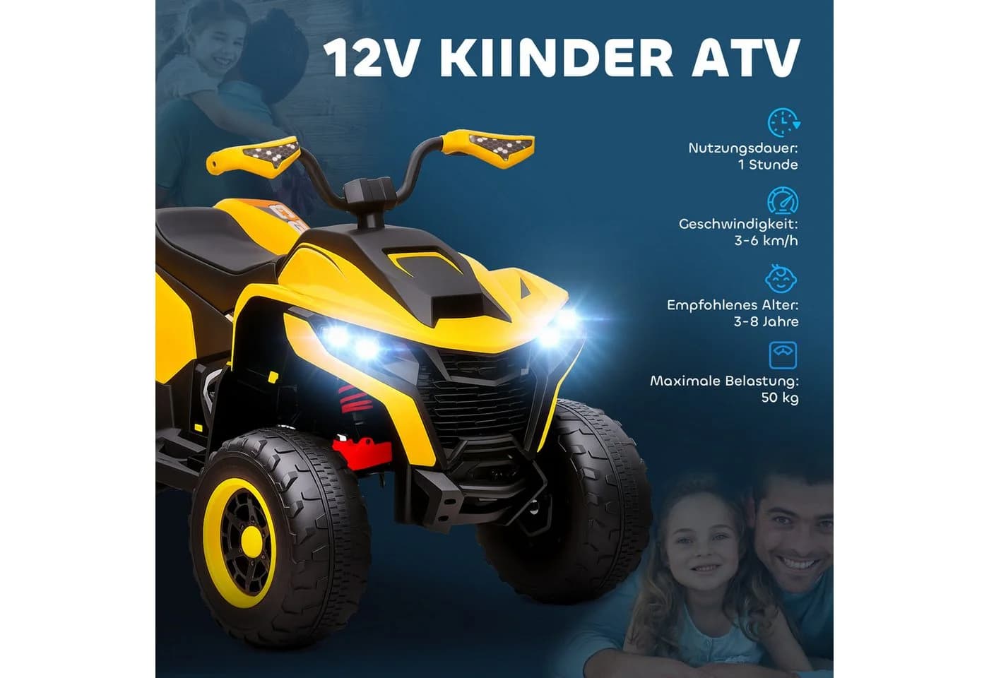 AIYAPLAY Elektro-Kinderquad 12V Gelb mit USB Musik - Bild 4
