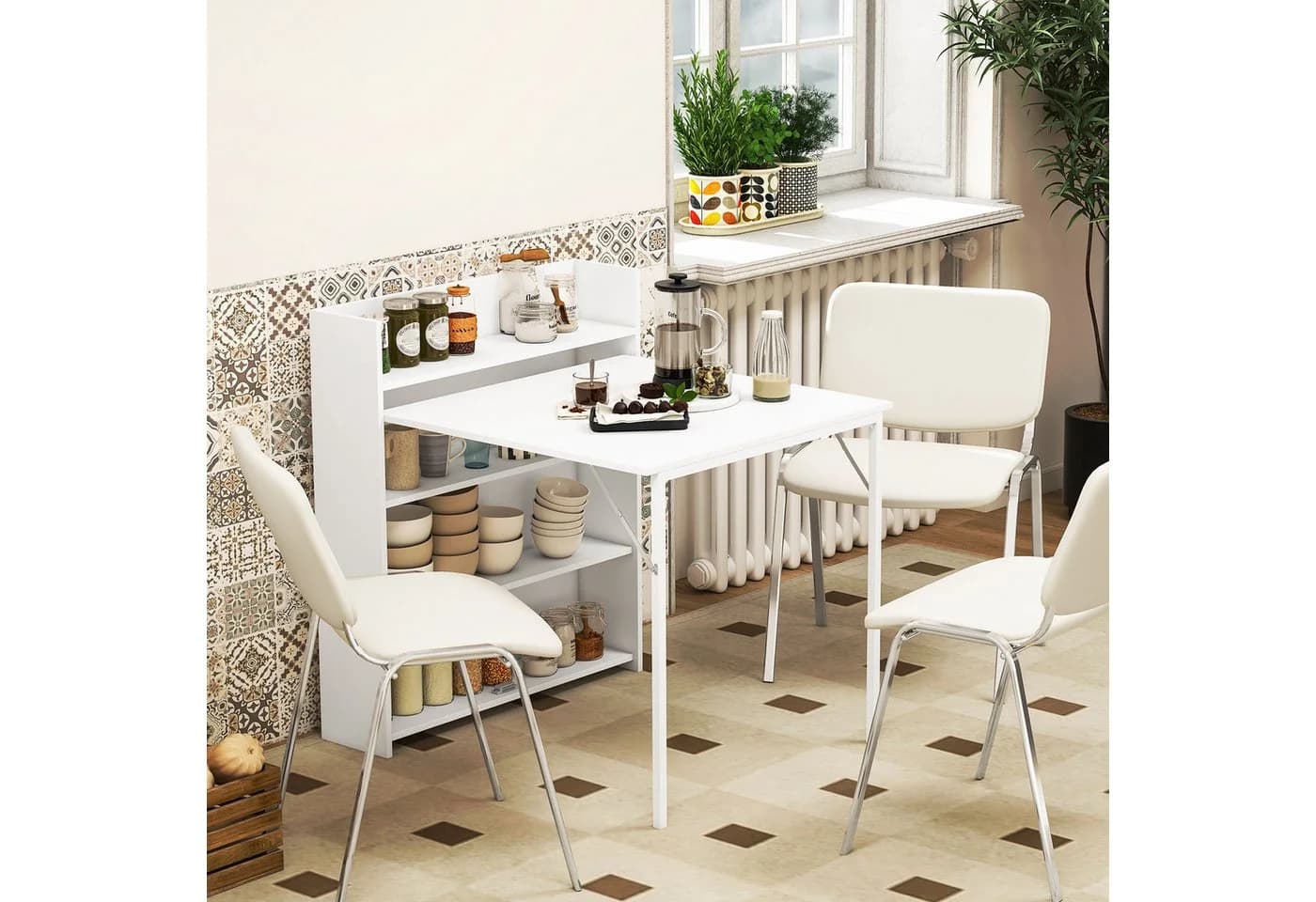 HOMCOM Klapptisch Klappbar Esstisch mit 4-stufigen Regalen für 3 Personen - Bild 2
