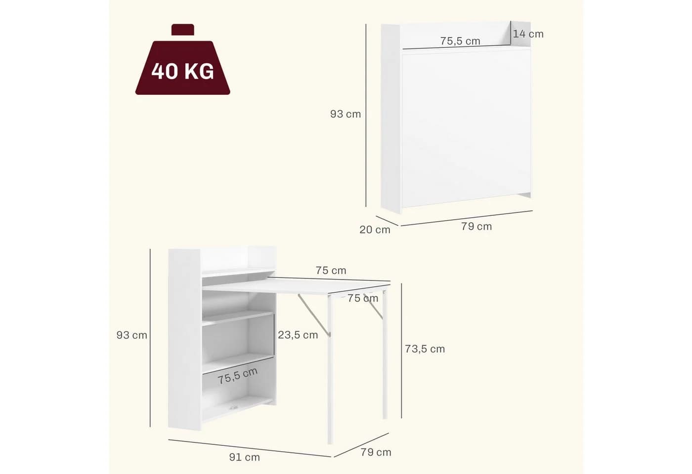 HOMCOM Klapptisch Klappbar Esstisch mit 4-stufigen Regalen für 3 Personen - Bild 3