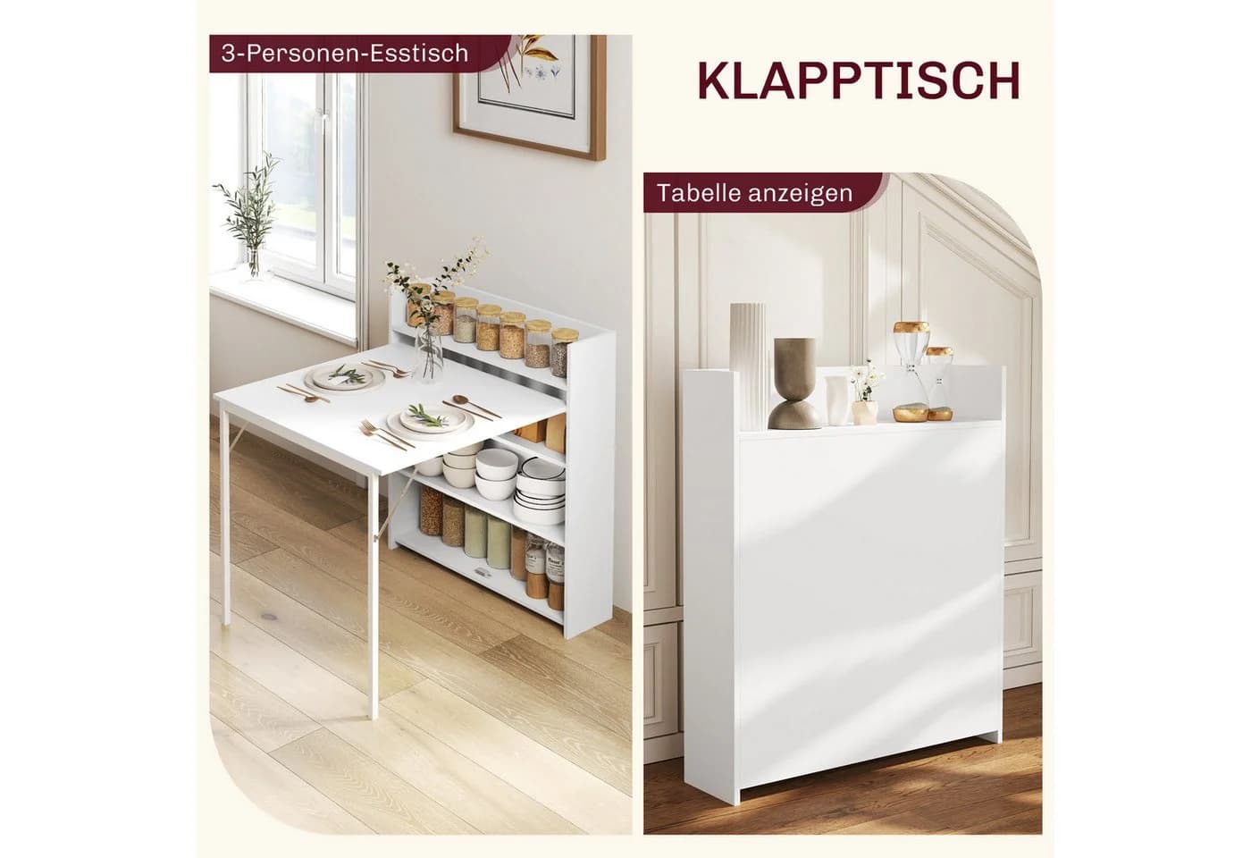 HOMCOM Klapptisch Klappbar Esstisch mit 4-stufigen Regalen für 3 Personen - Bild 4