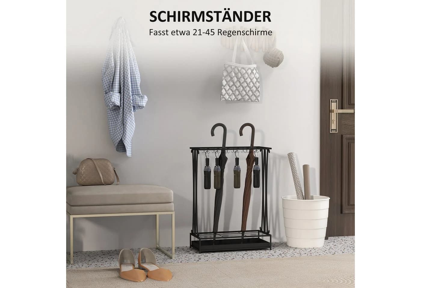 HOMCOM Schirmständer mit 24 Haken, 21 Löchern, herausnehmbare Wasserauffangschale - Bild 4
