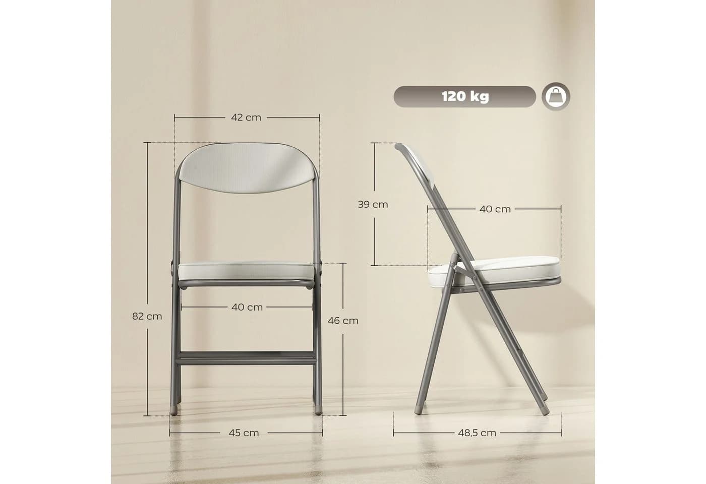 HOMCOM Klappstuhl 4er Set Cremeweiß Gepolstert Cord - Bild 3