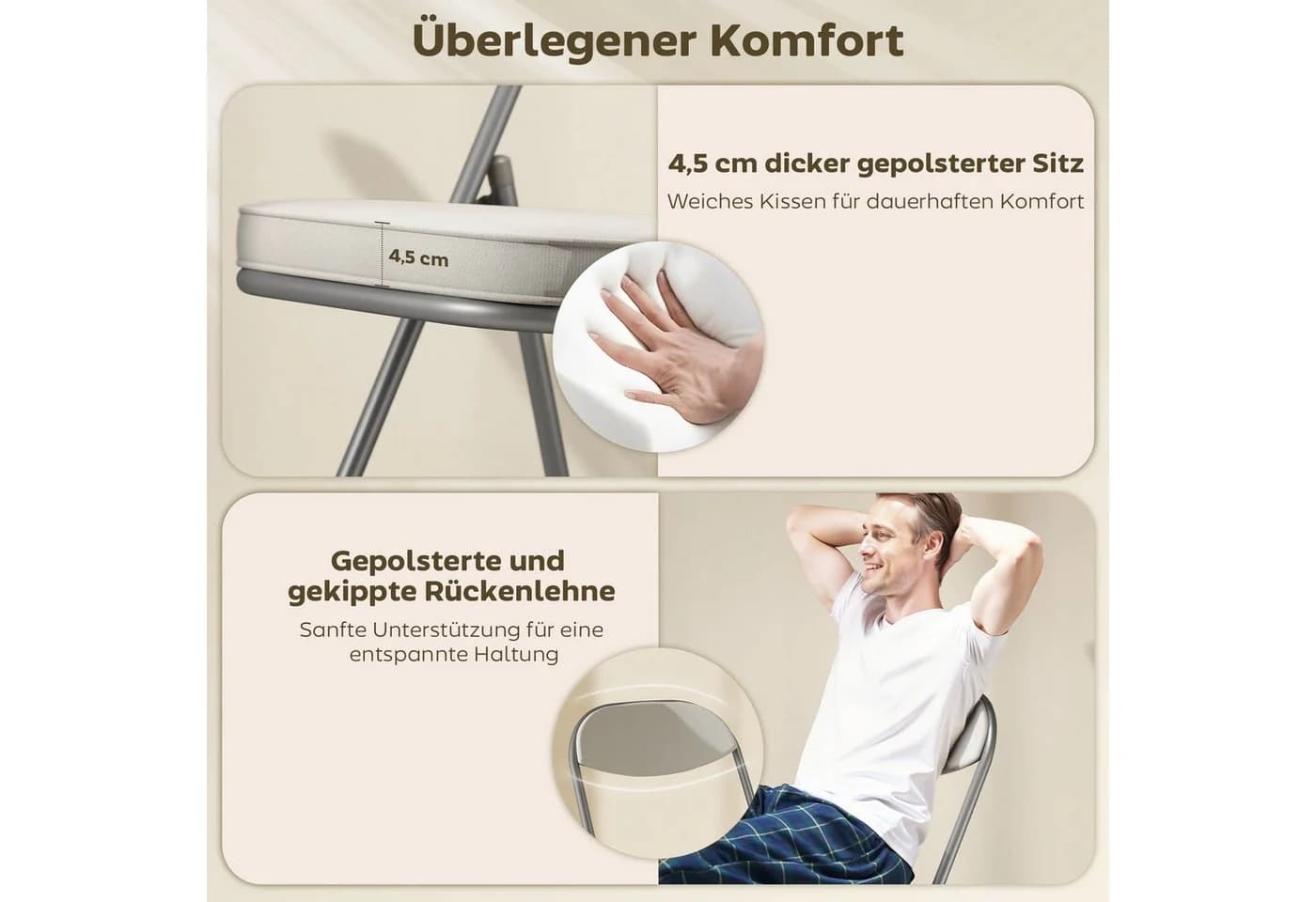 HOMCOM Klappstuhl 4er Set Cremeweiß Gepolstert Cord - Bild 4