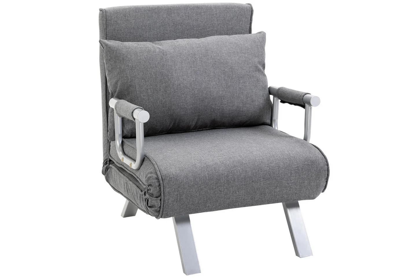 HOMCOM Schlafsofa 3 in 1 Schlafsessel Grau Metall