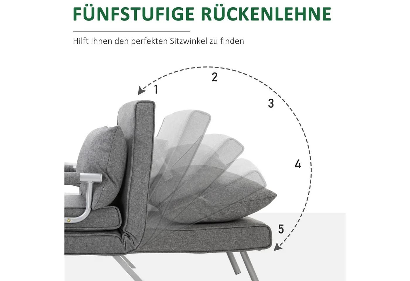 HOMCOM Schlafsofa 3 in 1 Schlafsessel Grau Metall - Bild 4