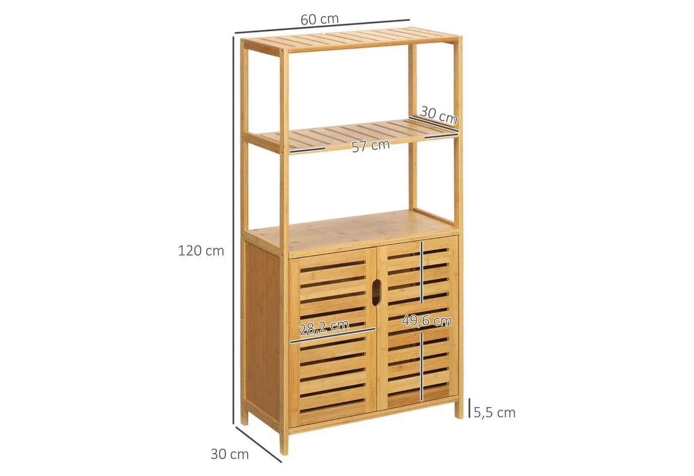 Kleankin Badkommode mit 2 Lamellentüren, 2 offene Fächer & Schrank aus Bambus - Bild 3