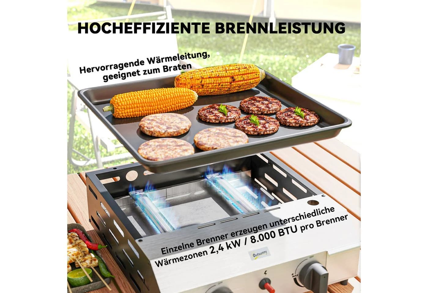 Outsunny Gasgrill mit 2 Edelstahl-Brennern für Balkon & Camping - Bild 4