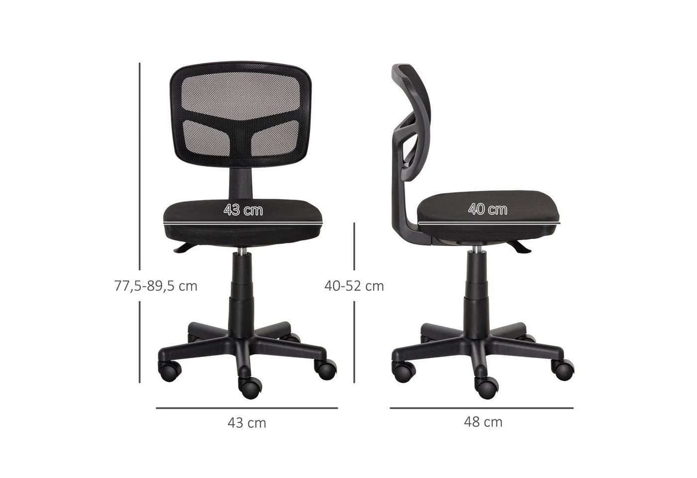 Vinsetto Bürostuhl Höhenverstellbar Platzsparend Gepolstert Ergonomischer Schreibtischstuhl Schwarz - Bild 3