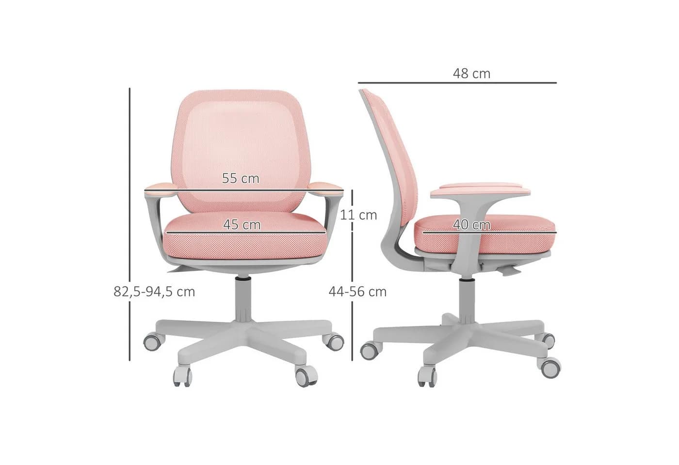 Vinsetto Bürostuhl Rosa Höhenverstellbar mit Drehfunktion - Bild 3