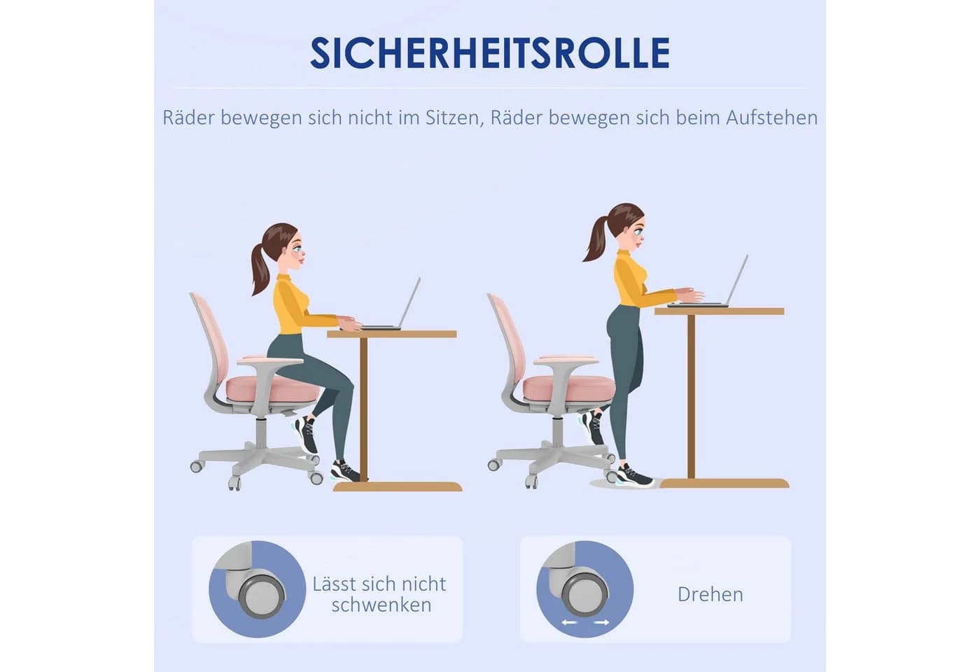 Vinsetto Bürostuhl Rosa Höhenverstellbar mit Drehfunktion - Bild 4