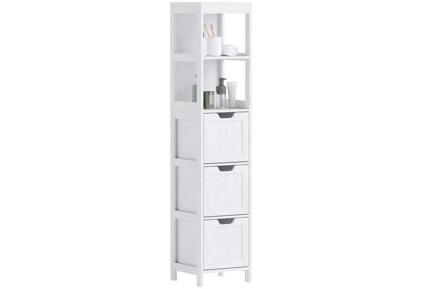 HOMCOM Hochschrank Weiß Retro mit 3 Schubladen und 2 Fächern