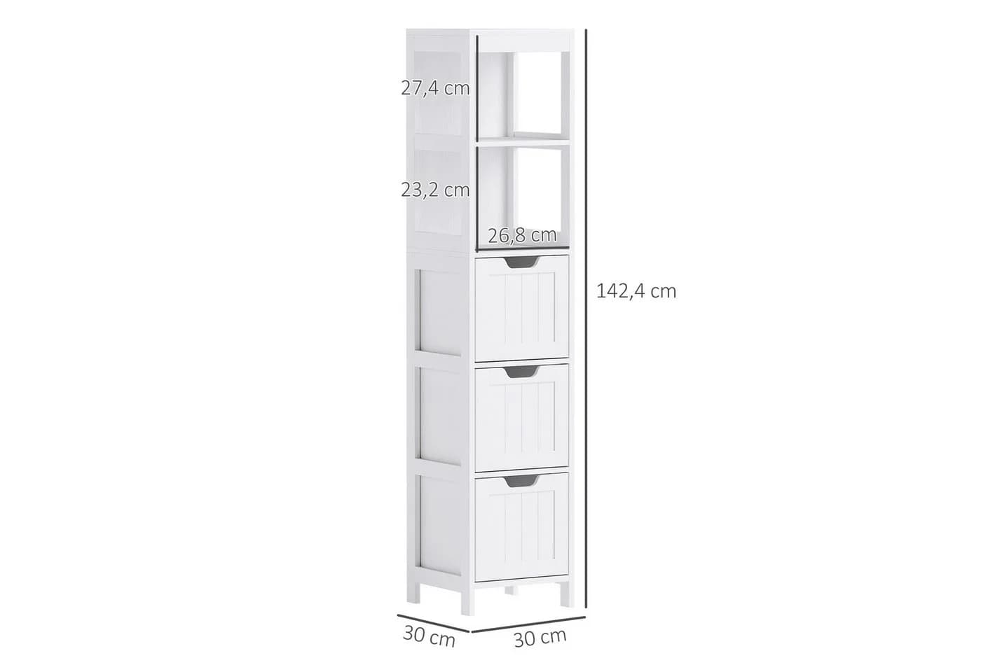 HOMCOM Hochschrank Weiß Retro mit 3 Schubladen und 2 Fächern - Bild 3