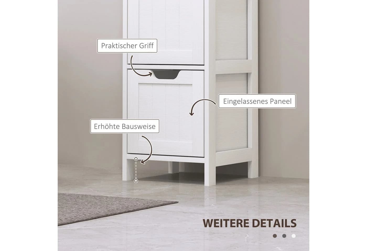 HOMCOM Hochschrank Weiß Retro mit 3 Schubladen und 2 Fächern - Bild 5