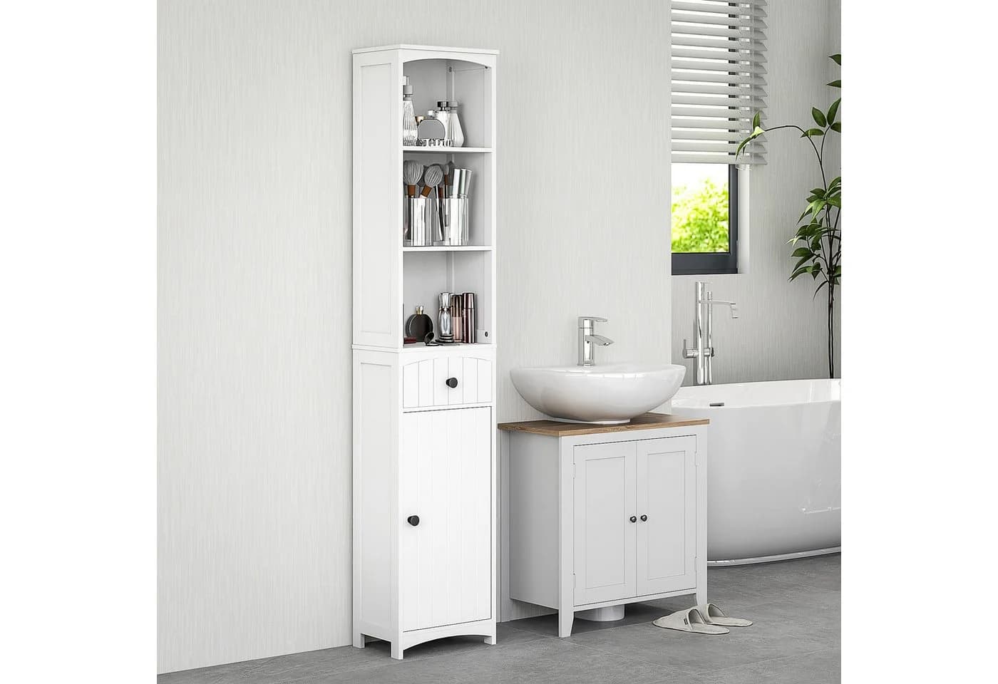 HOMCOM Badschrank Weiß Hochschrank mit Schublade - Bild 2