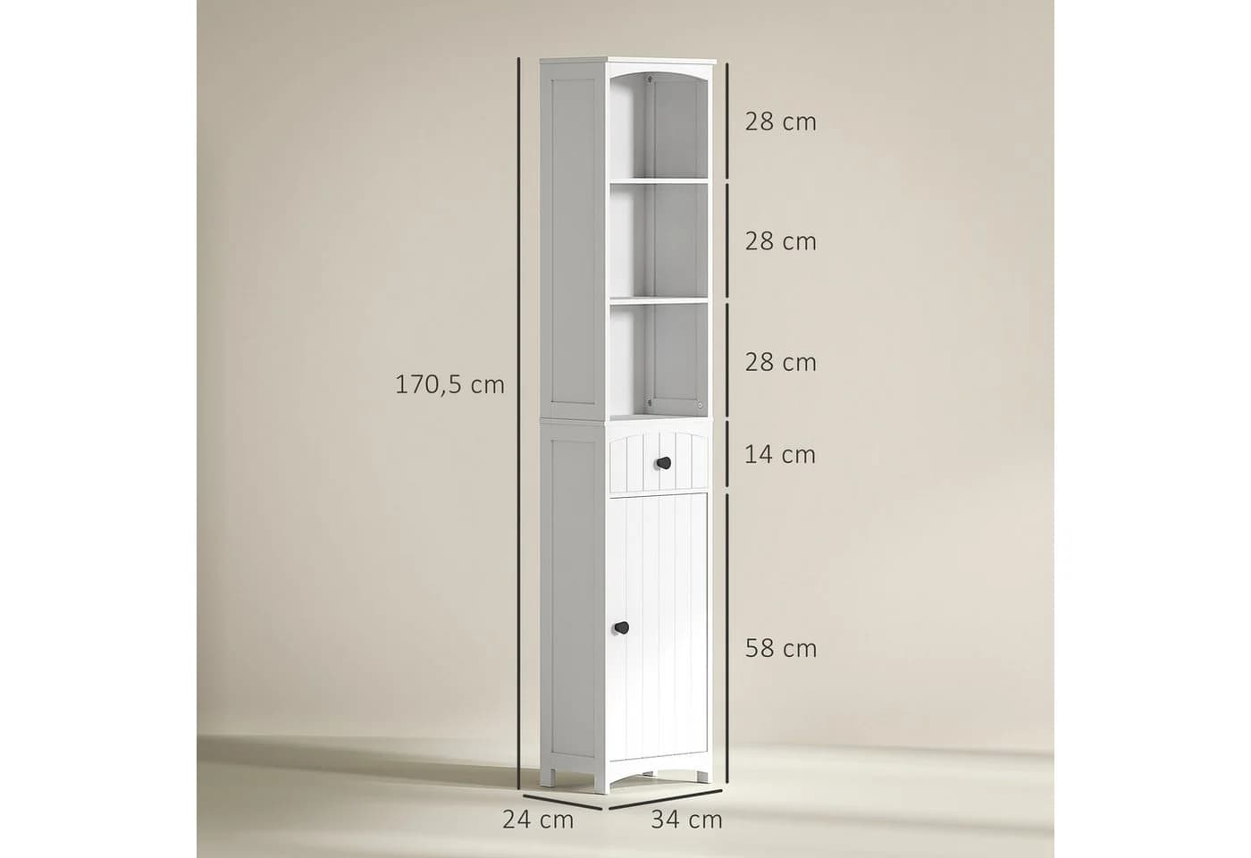 HOMCOM Badschrank Weiß Hochschrank mit Schublade - Bild 3