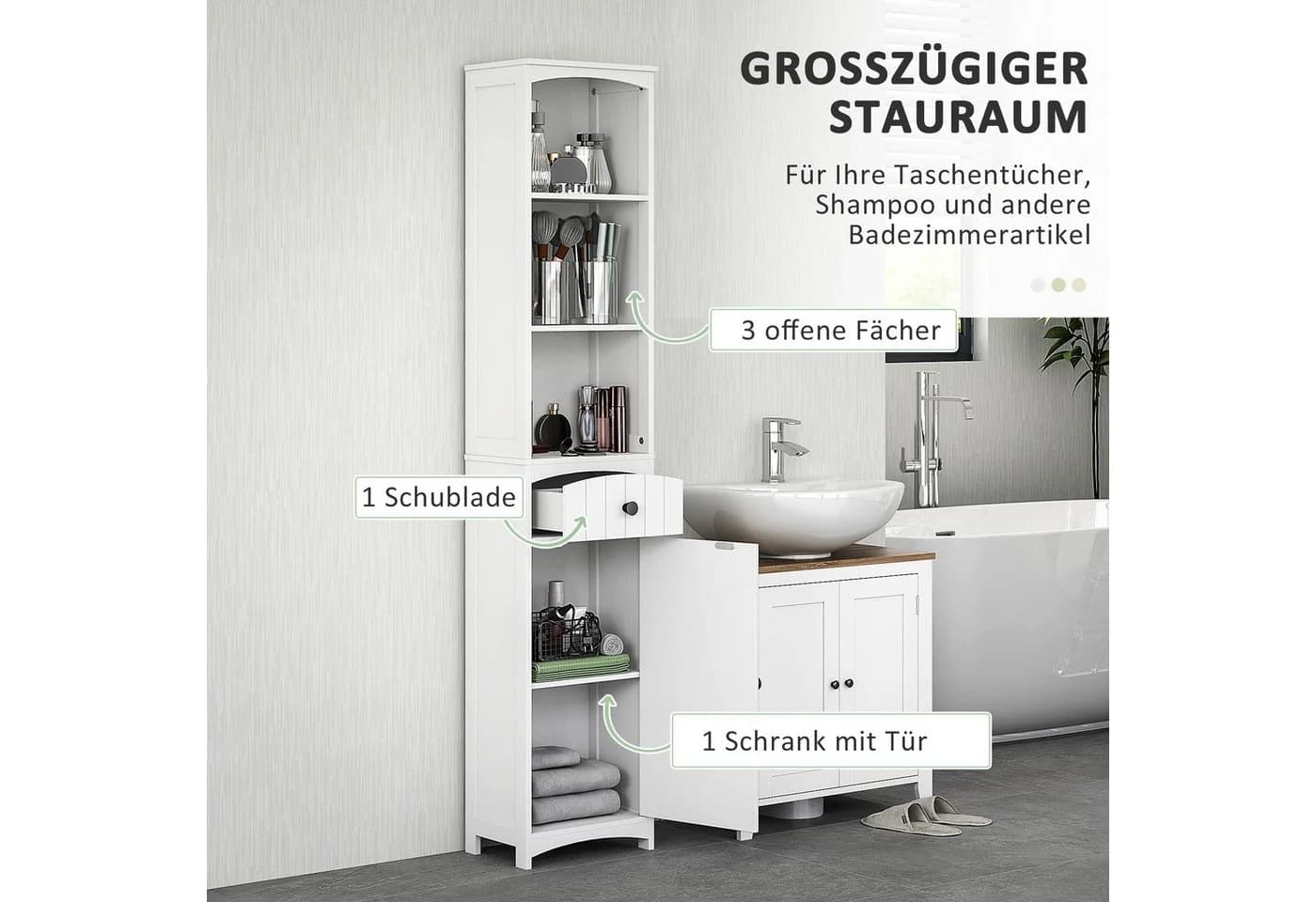 HOMCOM Badschrank Weiß Hochschrank mit Schublade - Bild 4