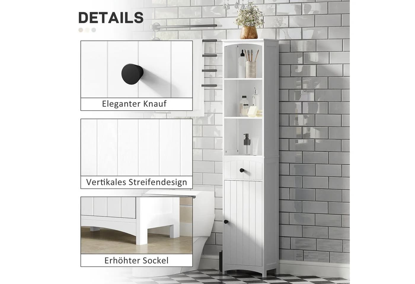 HOMCOM Badschrank Weiß Hochschrank mit Schublade - Bild 5