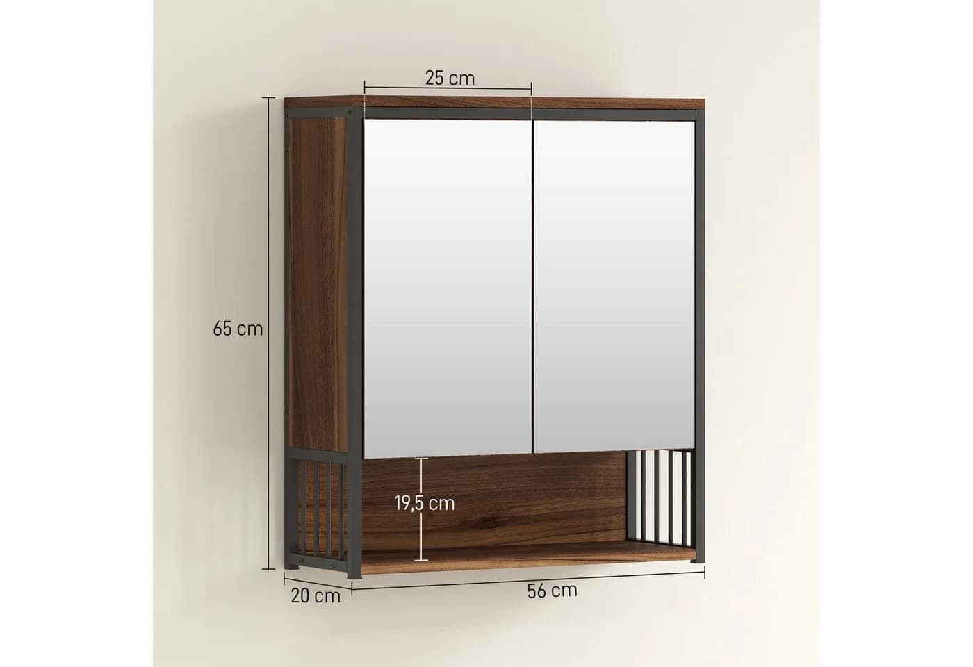 HOMCOM Spiegelschrank Braun mit Soft-Close Tür und Regalen - Bild 3
