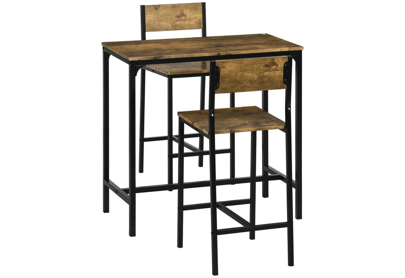 HOMCOM Bartisch Set 3-tlg. mit 2 Barhockern Rustikal-Braun