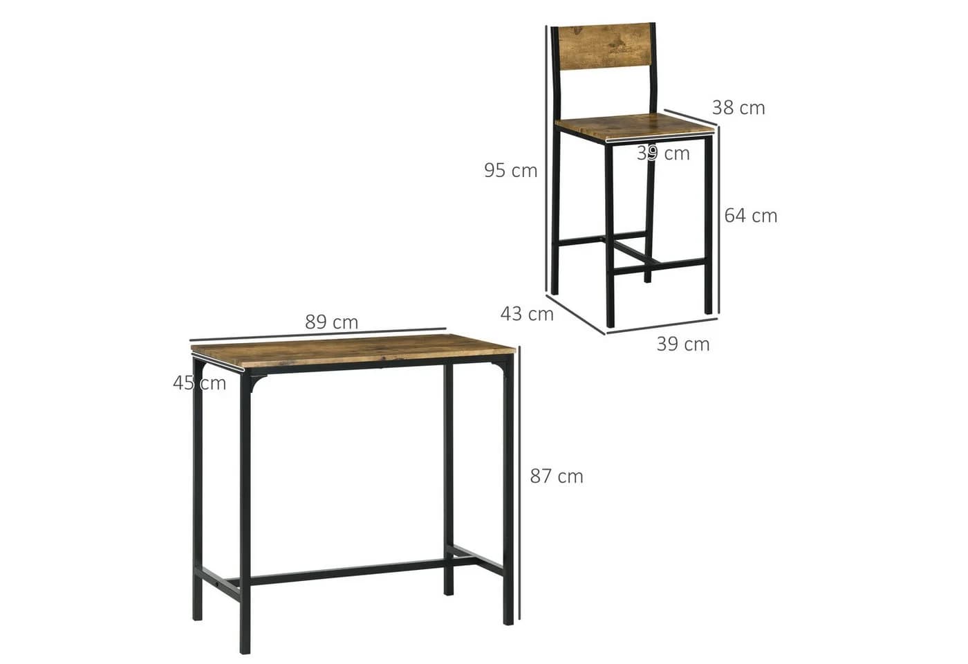 HOMCOM Bartisch Set 3-tlg. mit 2 Barhockern Rustikal-Braun - Bild 3