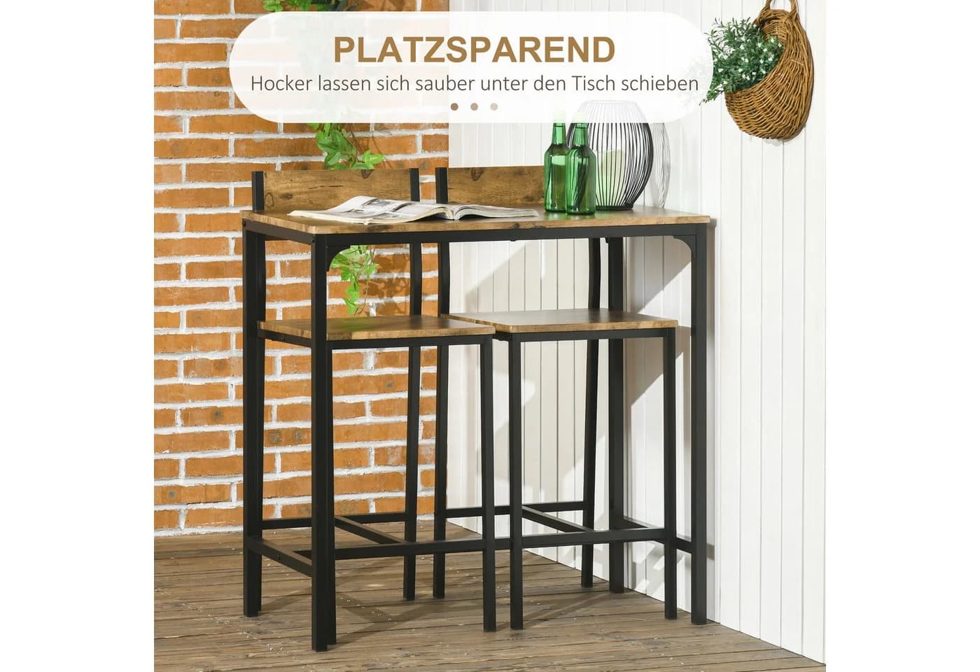 HOMCOM Bartisch Set 3-tlg. mit 2 Barhockern Rustikal-Braun - Bild 4