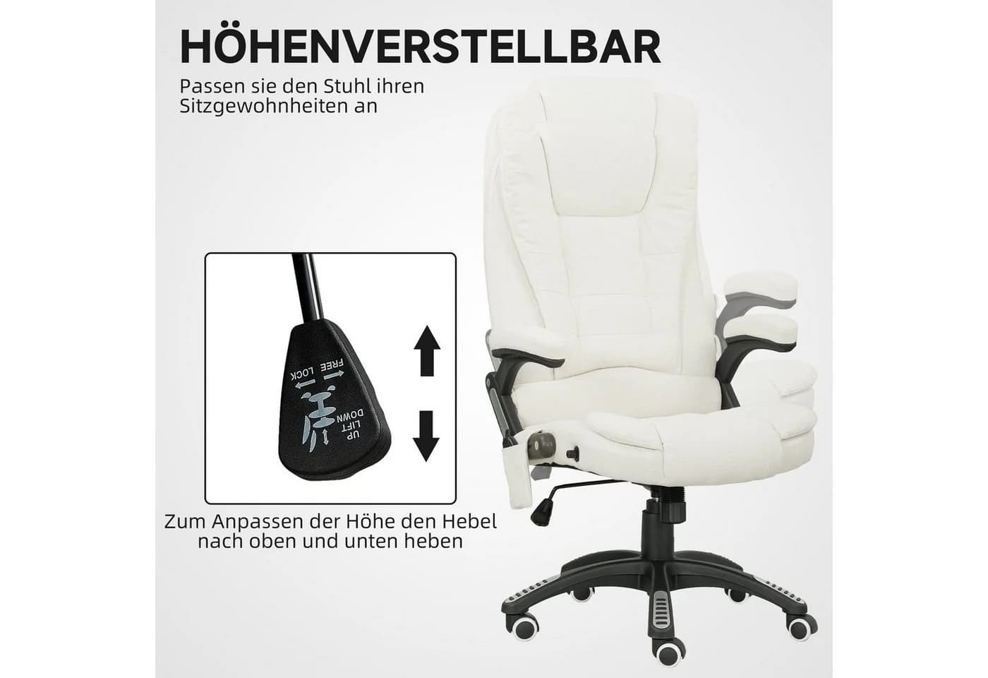 Vinsetto Bürostuhl mit Massage, Heizung & Liegefunktion Weiß - Bild 5