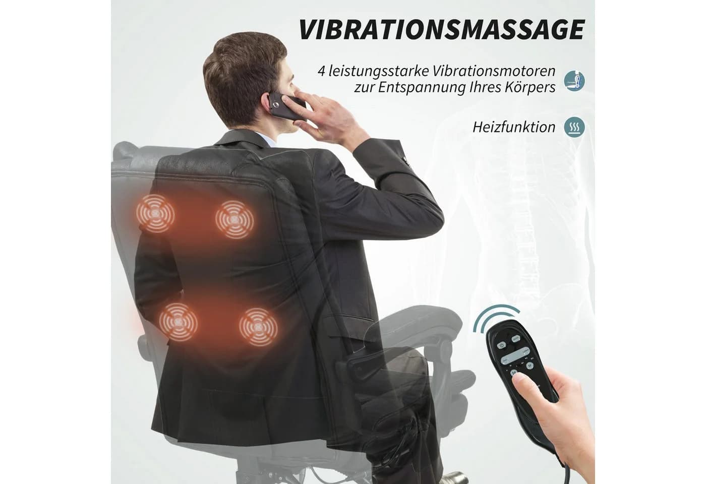 Vinsetto Schreibtischstuhl Bürostuhl mit Vibrationsmassage Chefsessel mit Lendenwärmer - Bild 4