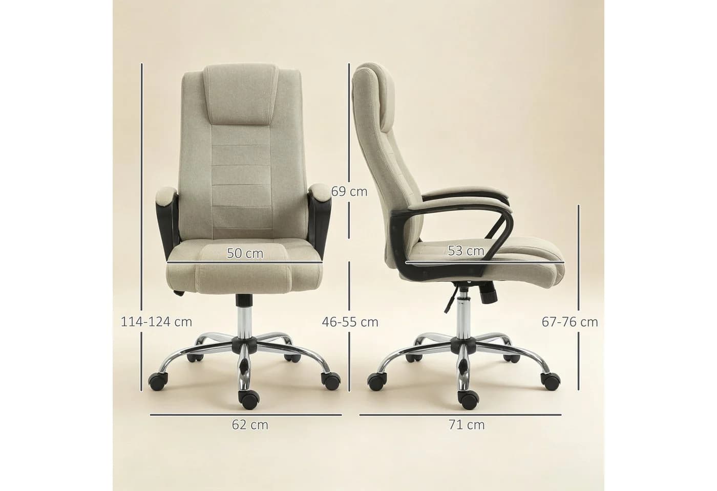 Vinsetto Bürostuhl Ergonomisch Beige Höhenverstellbar - Bild 3
