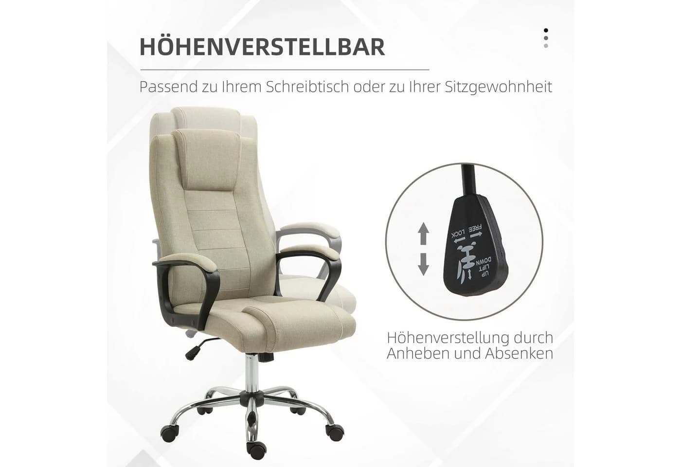 Vinsetto Bürostuhl Ergonomisch Beige Höhenverstellbar - Bild 4