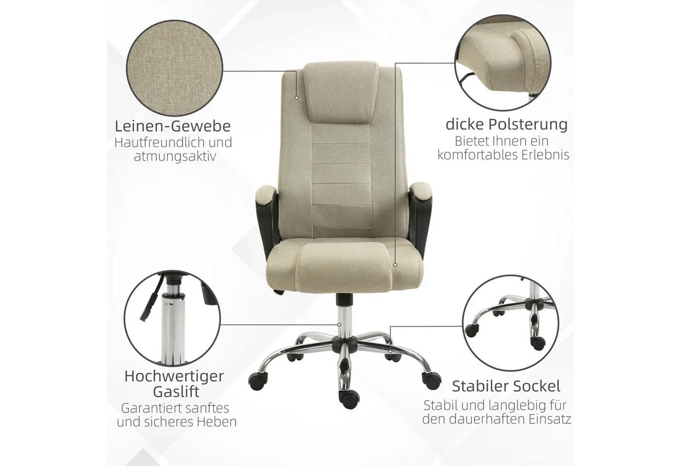 Vinsetto Bürostuhl Ergonomisch Beige Höhenverstellbar - Bild 5