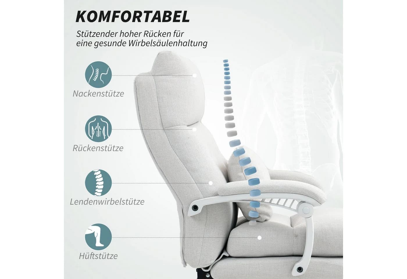 HOMCOM gepolsterter Bürostuhl mit Fußstütze und Höhenverstellung - Bild 4