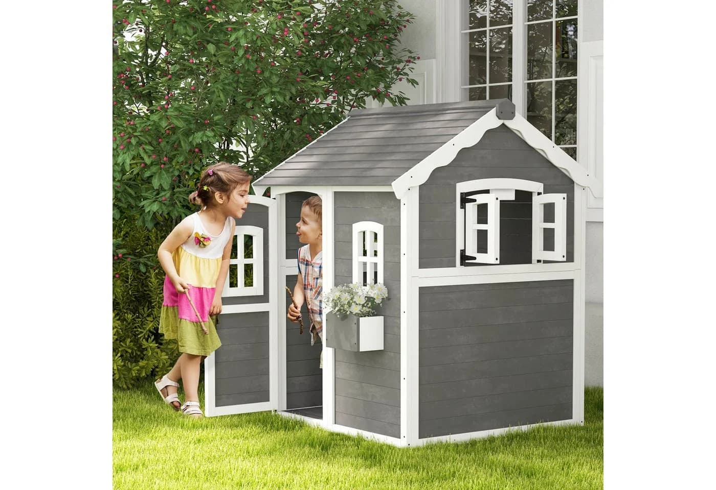 Outsunny Spielhaus Kinderspielhaus Holz Outdoor - Bild 2