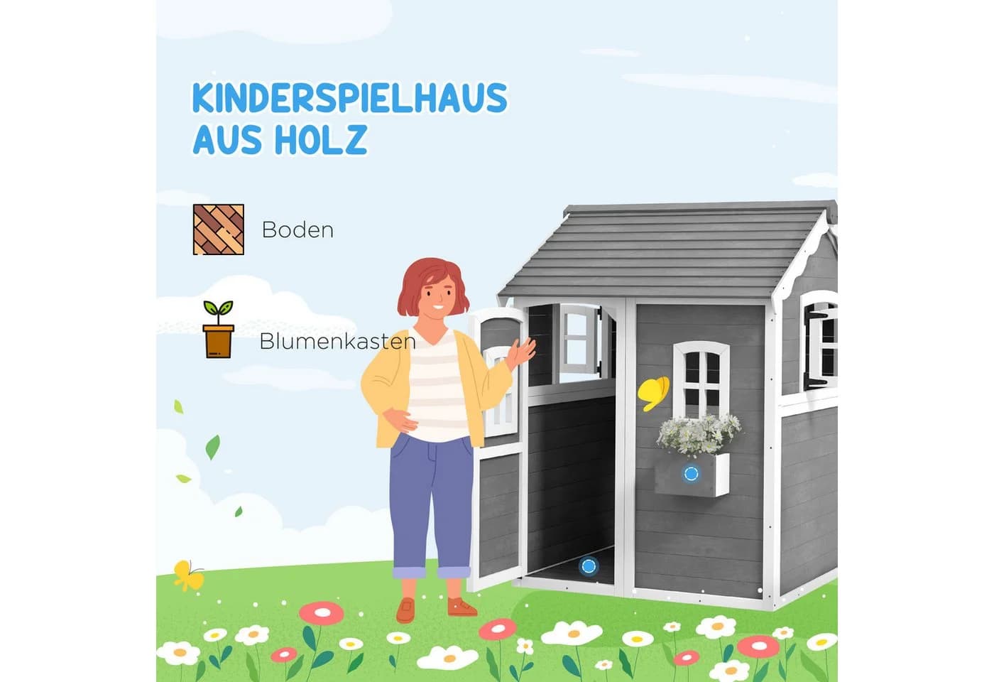 Outsunny Spielhaus Kinderspielhaus Holz Outdoor - Bild 4