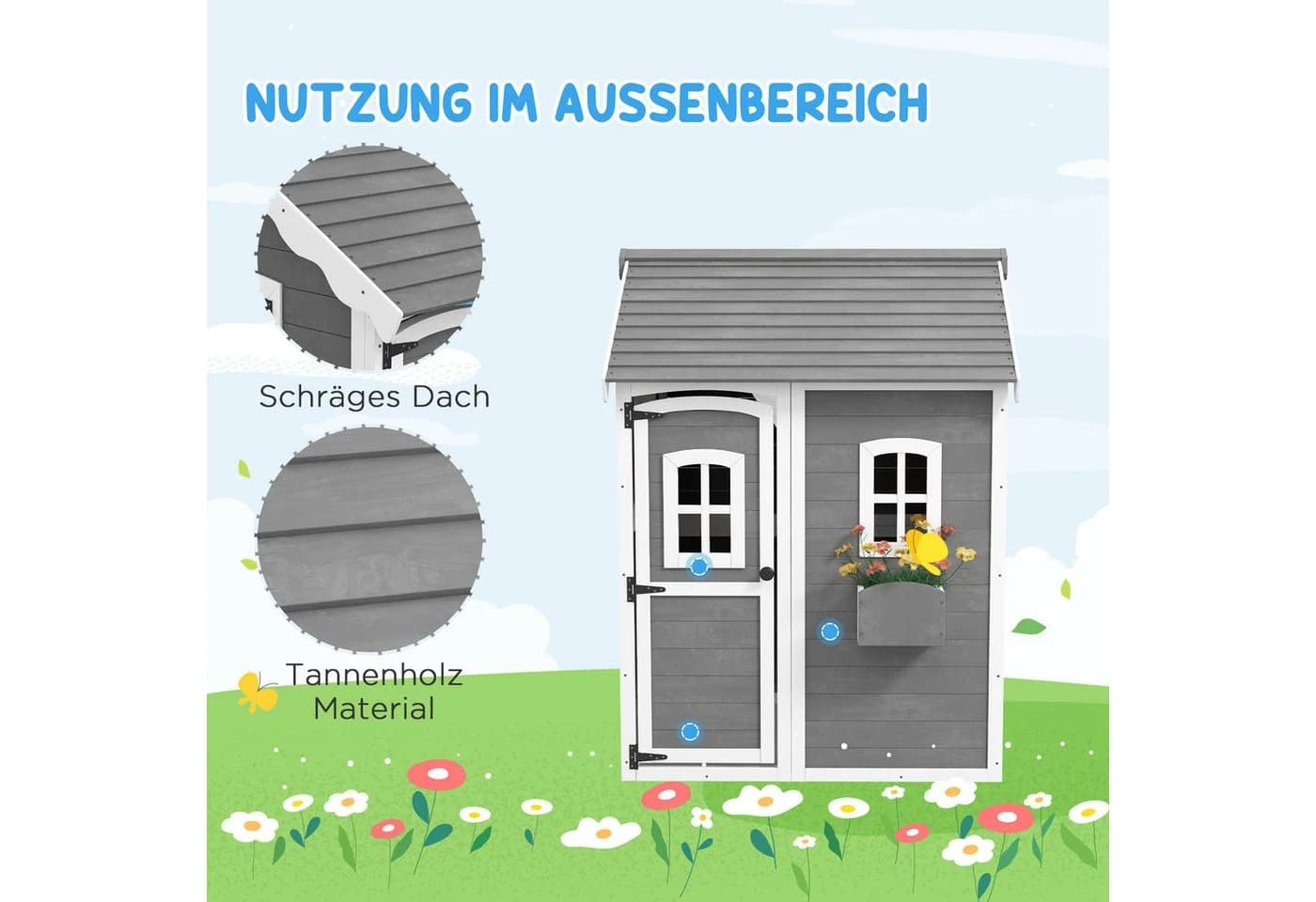Outsunny Spielhaus Kinderspielhaus Holz Outdoor - Bild 5
