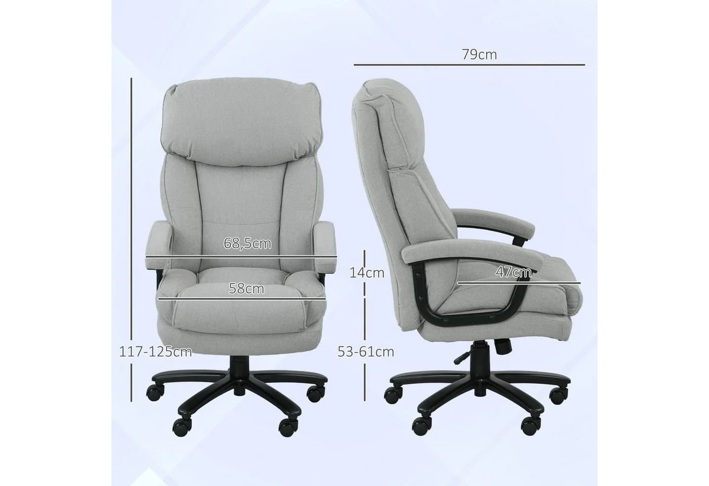 HOMCOM Bürostuhl Ergonomisch mit Wippfunktion Hellgrau Bis 200 kg - Bild 3