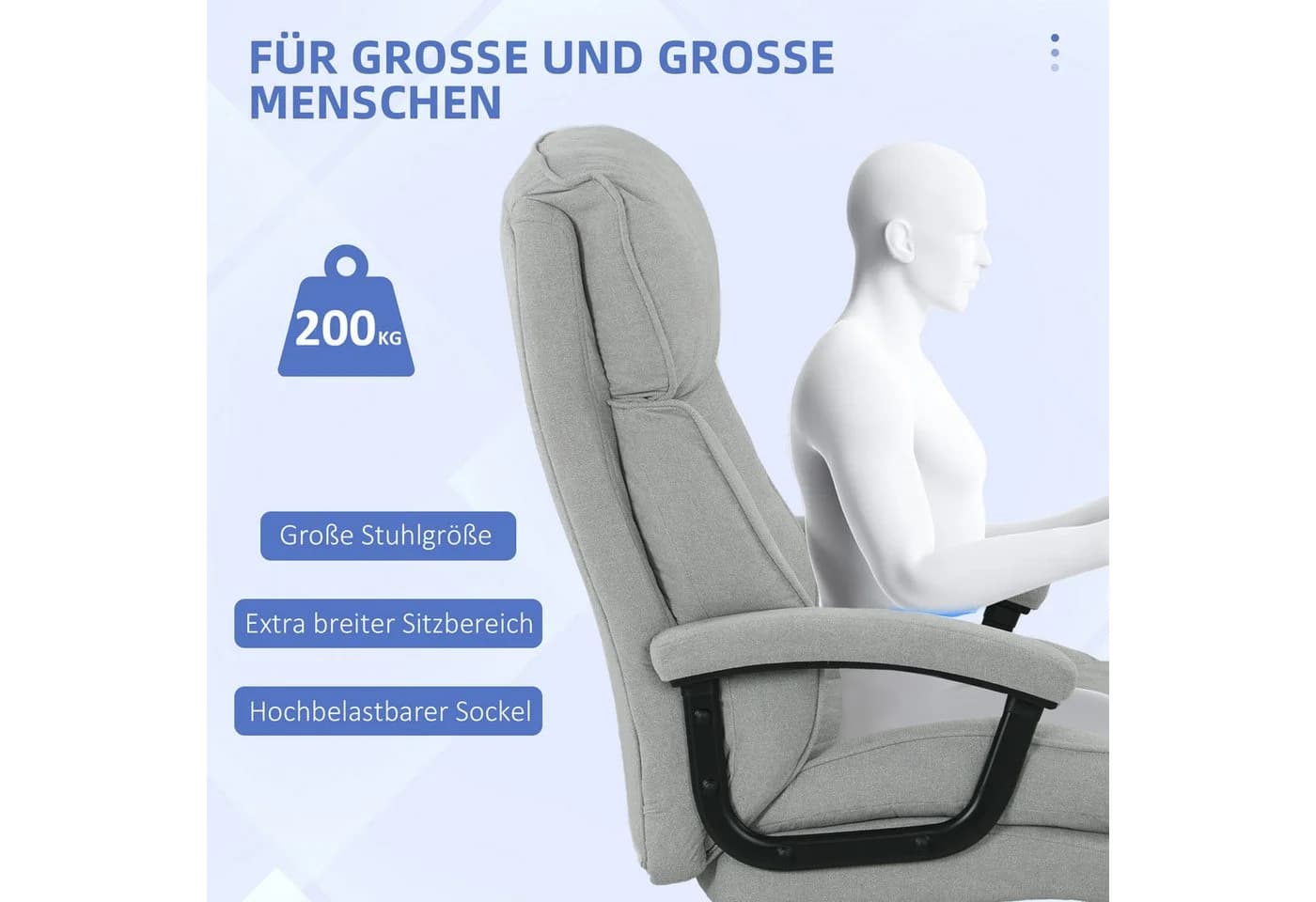 HOMCOM Bürostuhl Ergonomisch mit Wippfunktion Hellgrau Bis 200 kg - Bild 4